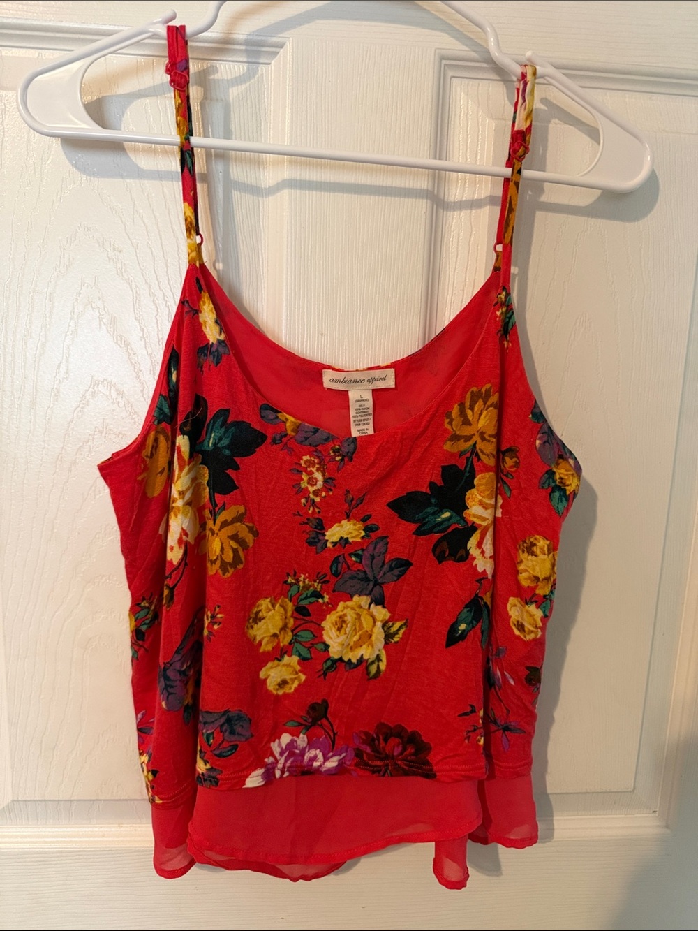 Ambiance Red Floral Layered Crop Cami